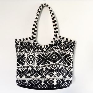 Black and White Jacquard Bohemian Large ToteBag